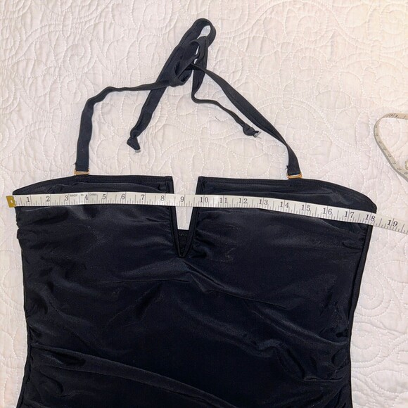 NWT Catherine Malandrino V Wire Shirred Black 1 Piece Bandeau Swimsuit Plus S 1X - Picture 4 of 12